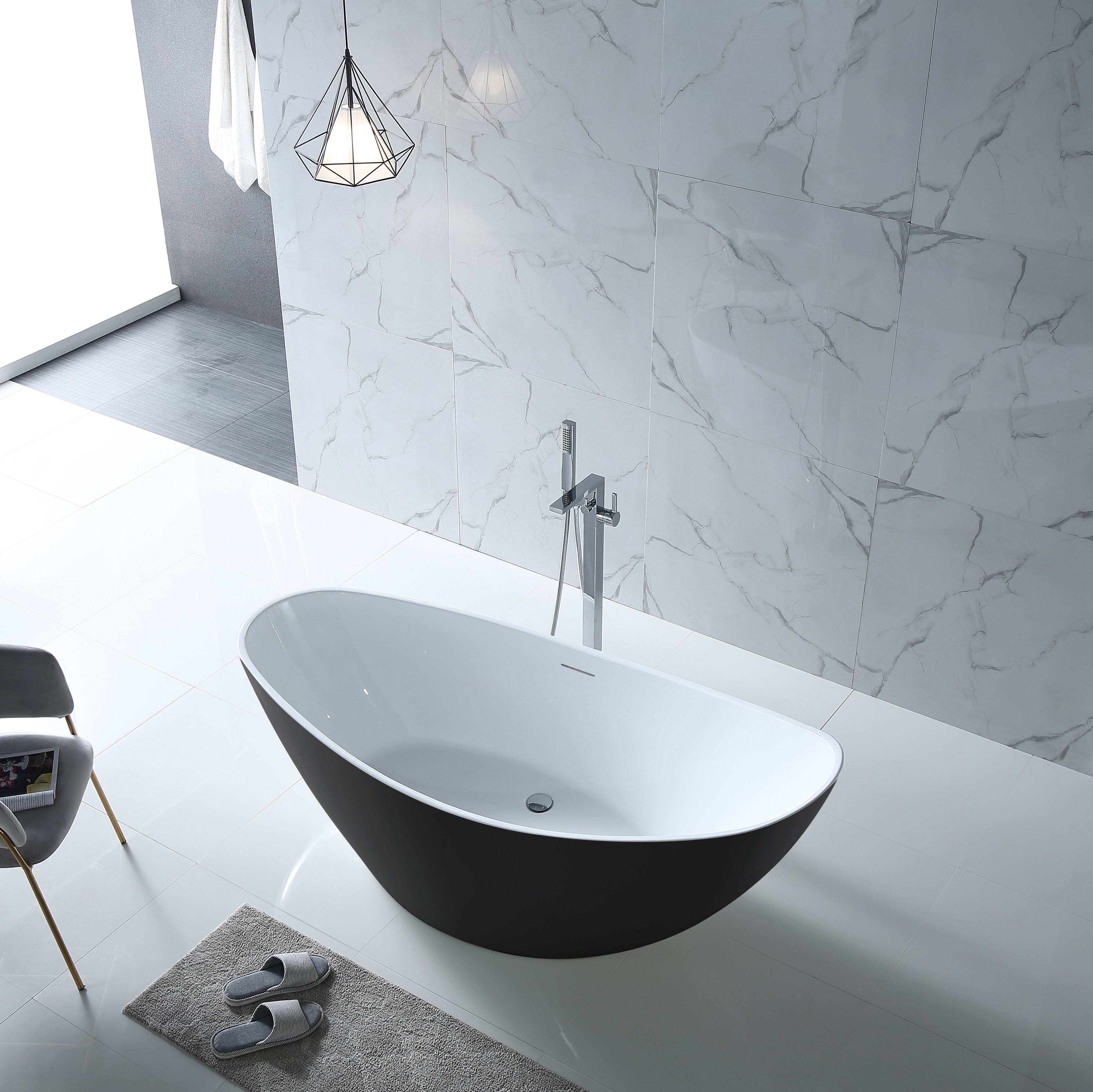 63 Inch MonBlari Acrylic Freestanding Bathtub XA-118-GW-RightTopView