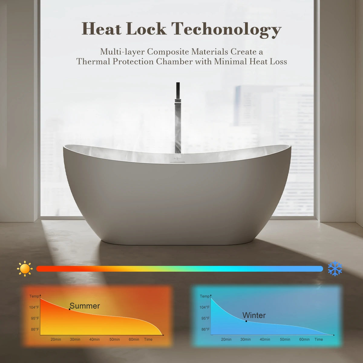 Monblari 59.1" Solid Surface tubs Surface Soaking bathtubs