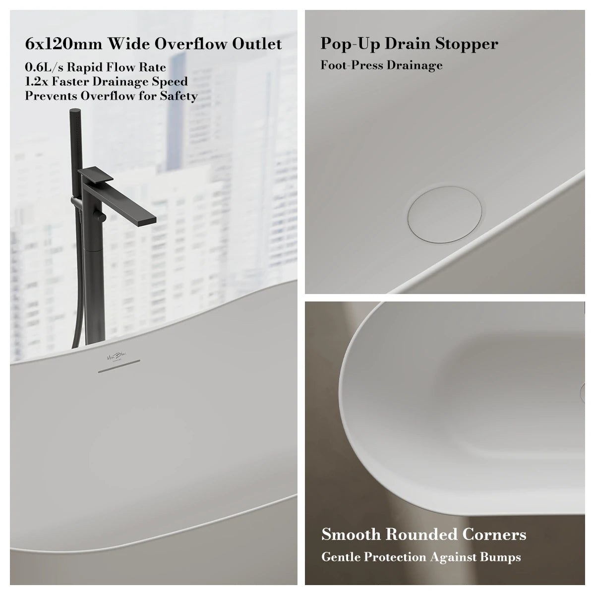 Monblari 59.1" Solid Surface tubs Surface Soaking bathtubs