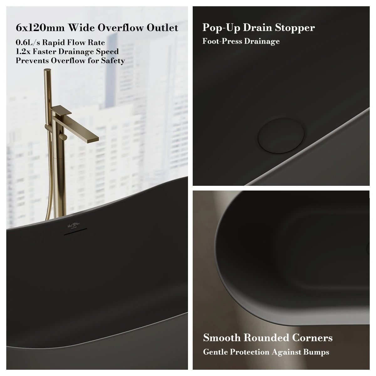 Monblari 59.1" Solid Surface tubs Surface Soaking bathtubs