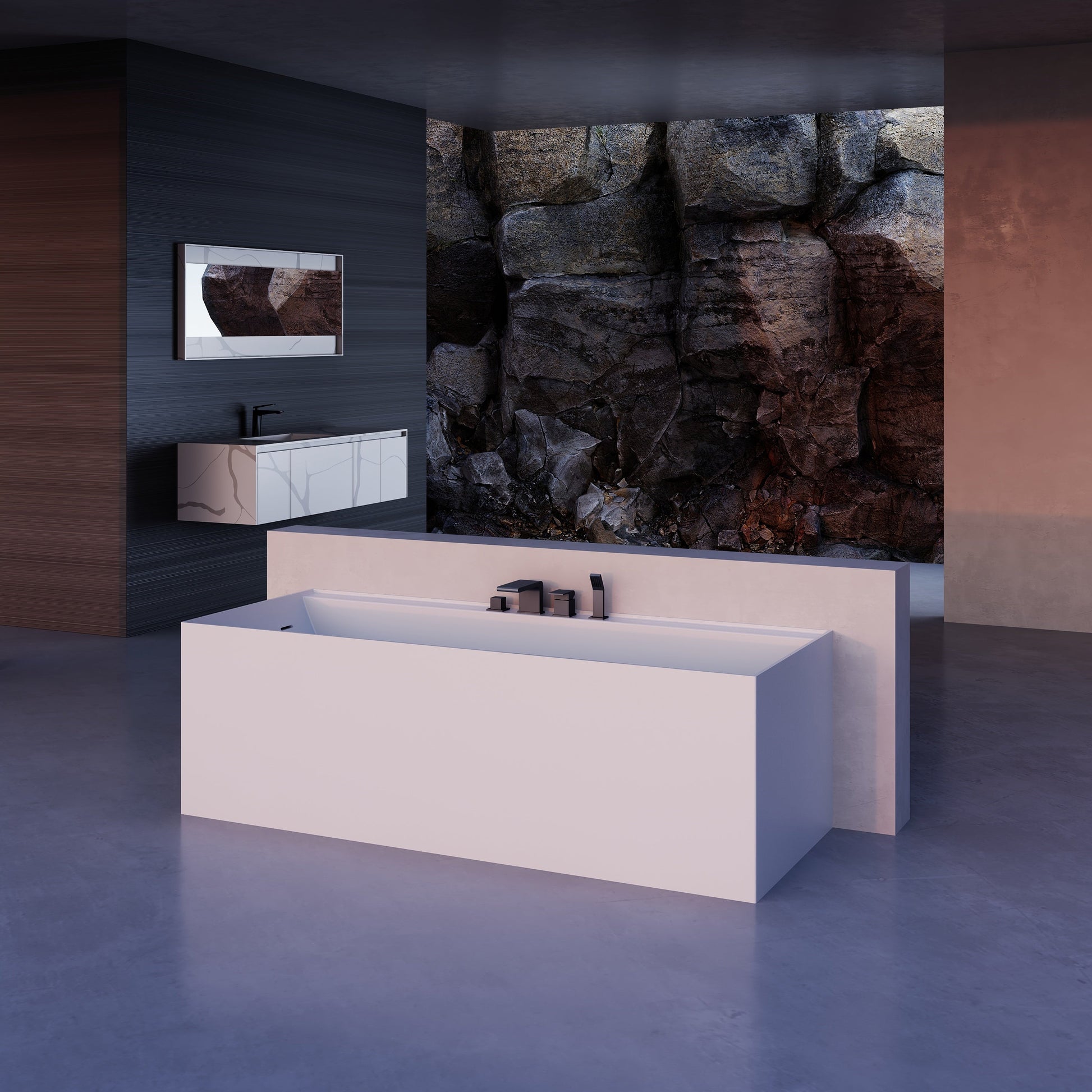 MonBlari Solid Surface Freestanding Bathtub TW-8672-MW-SideView