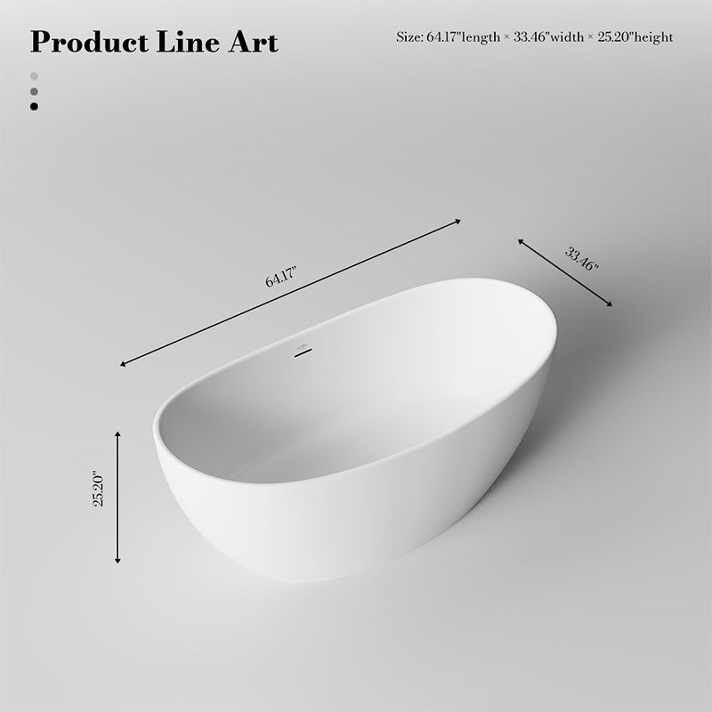 64.2 Inch MonBlari LUCENT Solid Surface Freestanding Bathtub