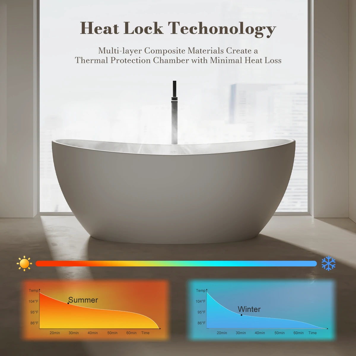 64.2 Inch MonBlari LUCENT Solid Surface Freestanding Bathtub