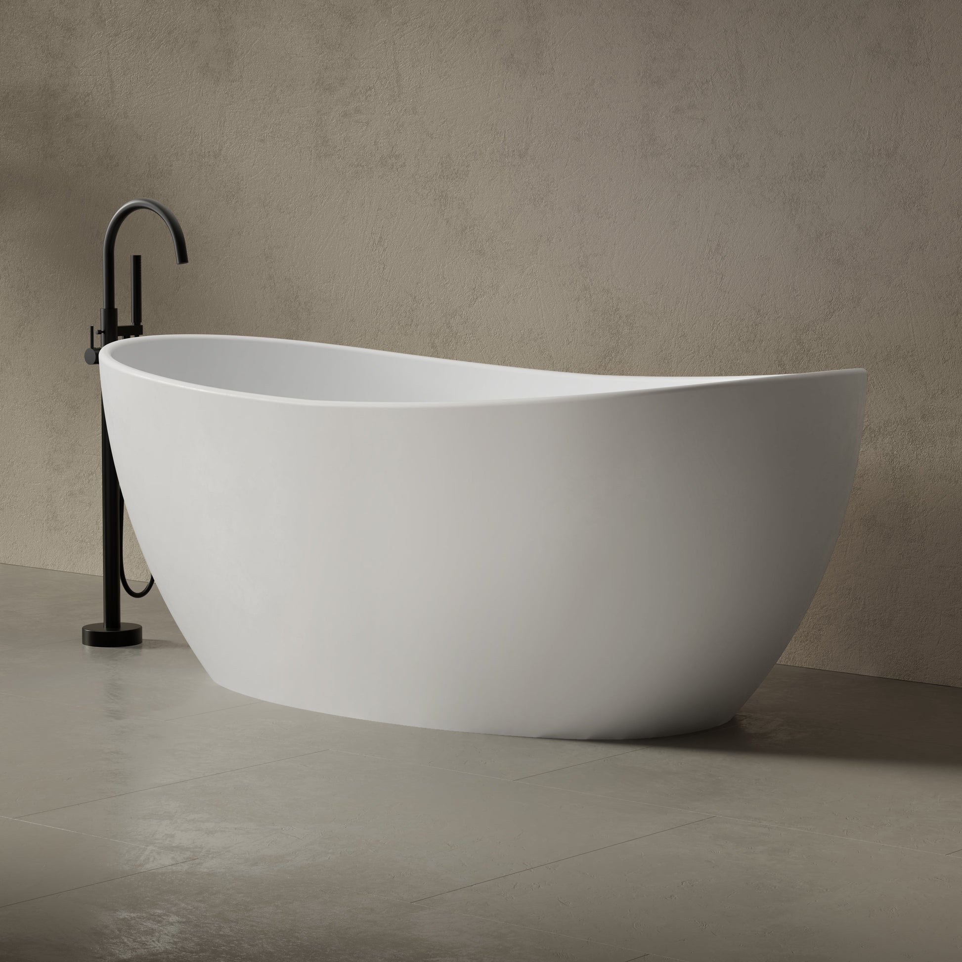 64.2 Inch MonBlari Solid Surface Freestanding Bathtub-SideView