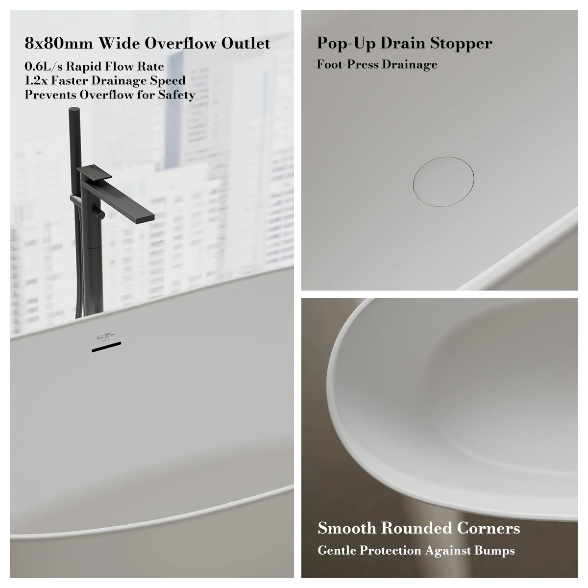 64.2 Inch MonBlari LUCENT Solid Surface Freestanding Bathtub