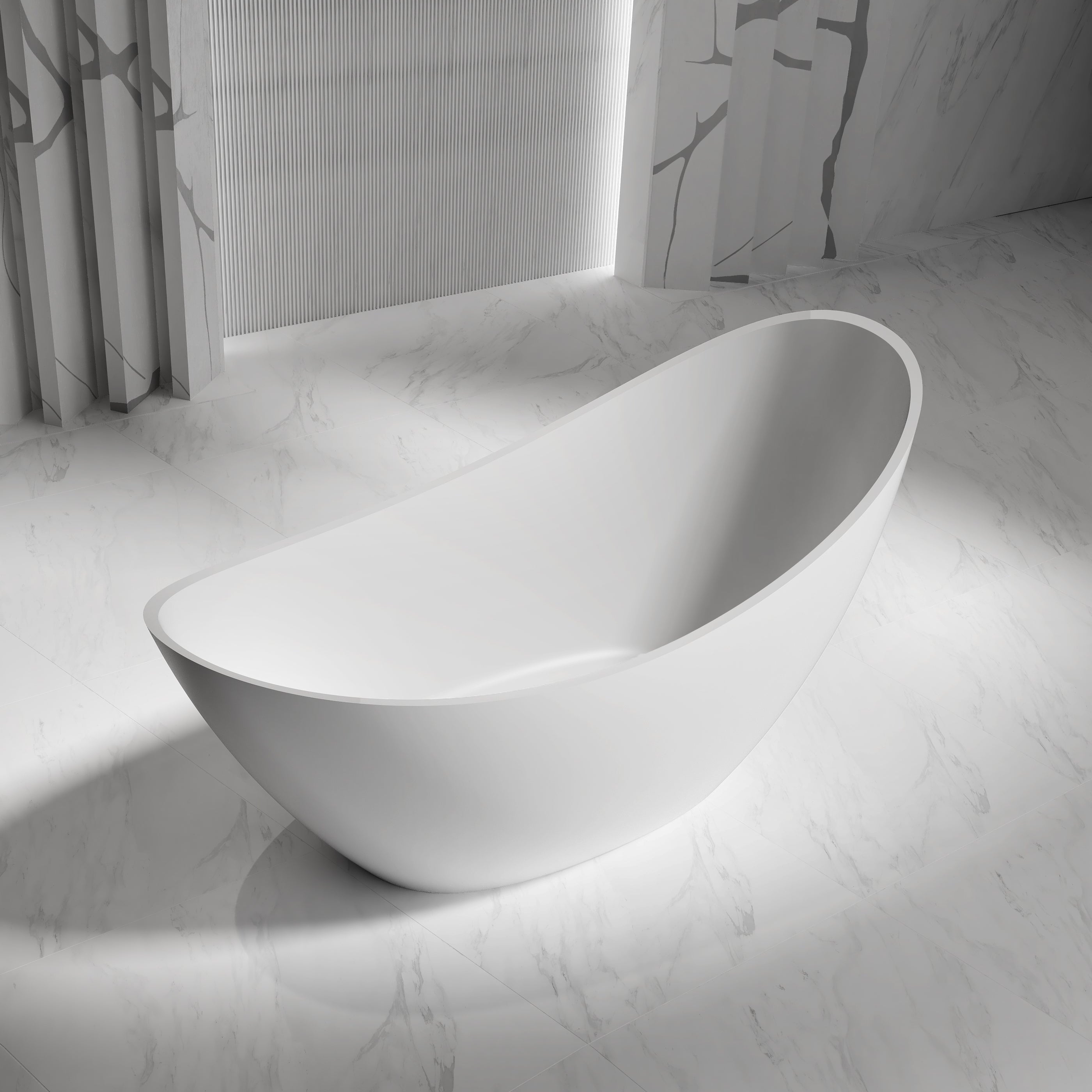 73 Inch MonBlari Solid Surface Freestanding Bathtub XA-8816-MW XA8816MW-LeftSide