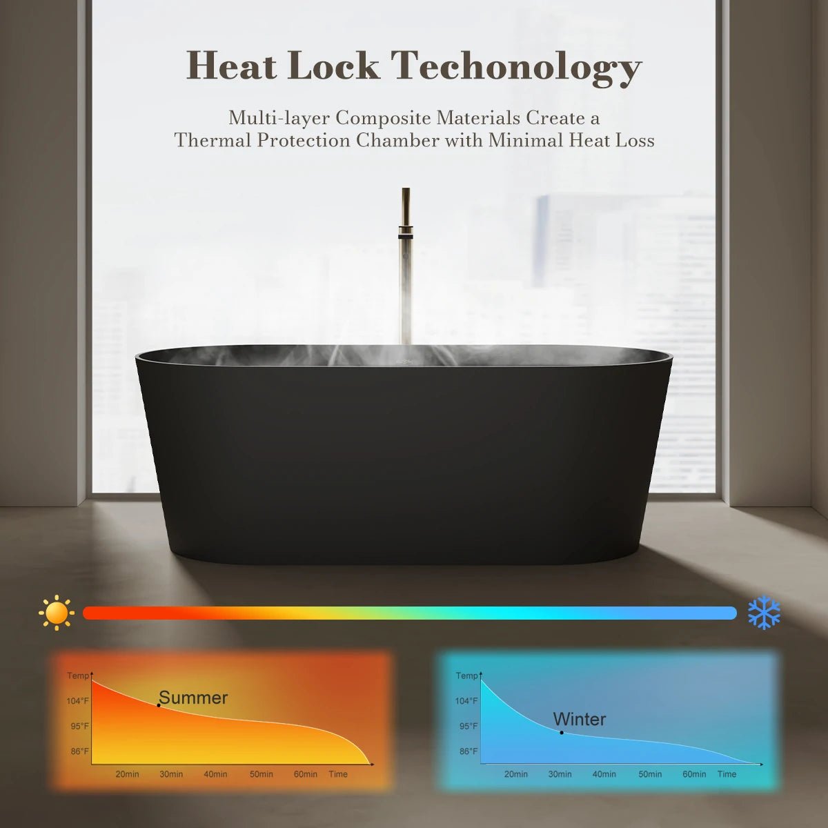 Monblari Solid Surface Oval Freestanding Soaking Bathtub