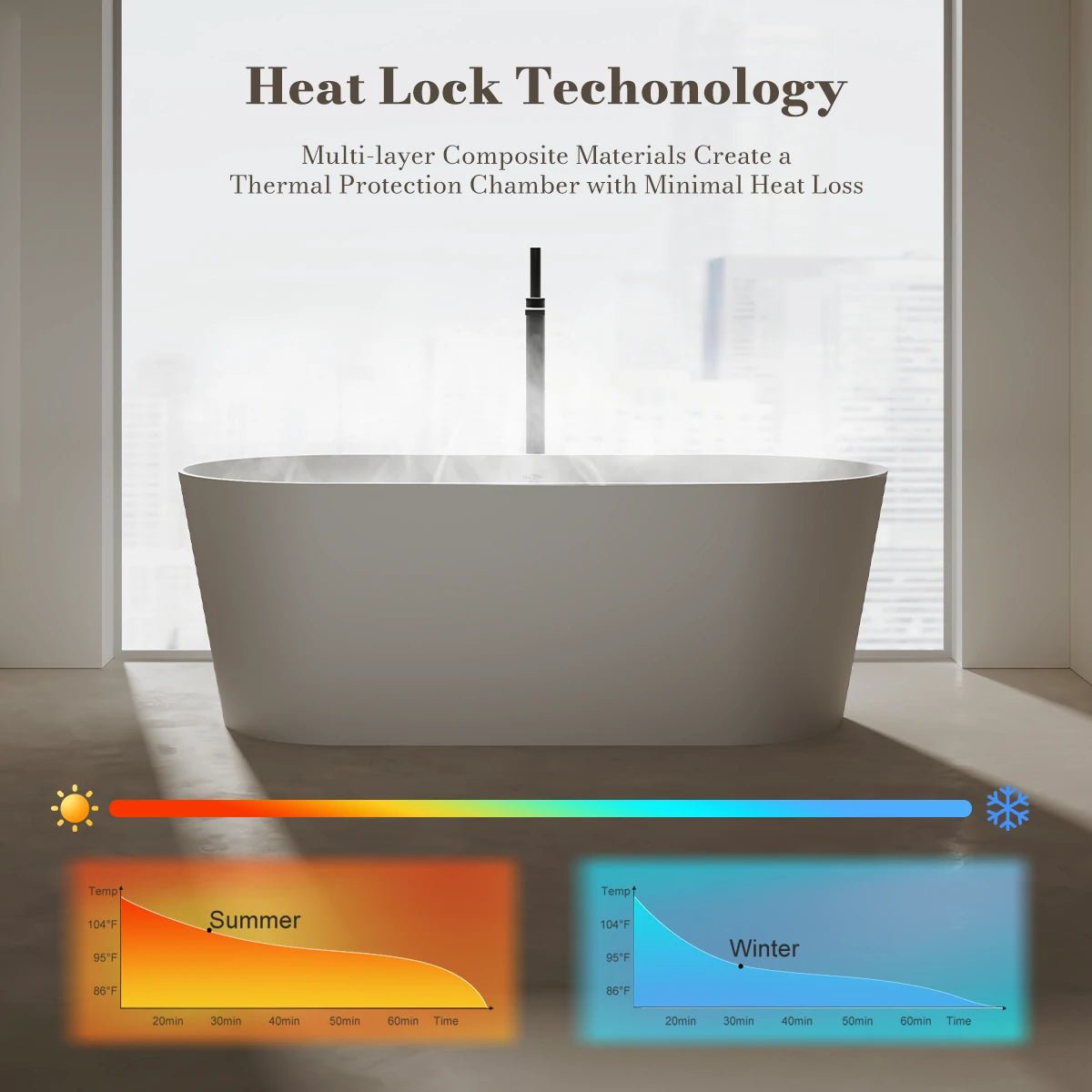 Monblari Solid Surface Oval Freestanding Soaking Bathtub