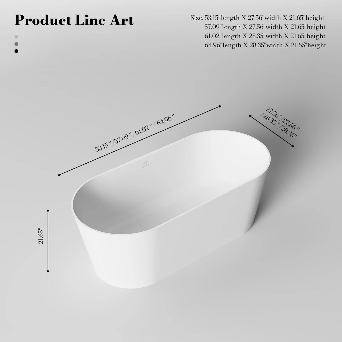 Monblari Solid Surface Oval Freestanding Soaking Bathtub