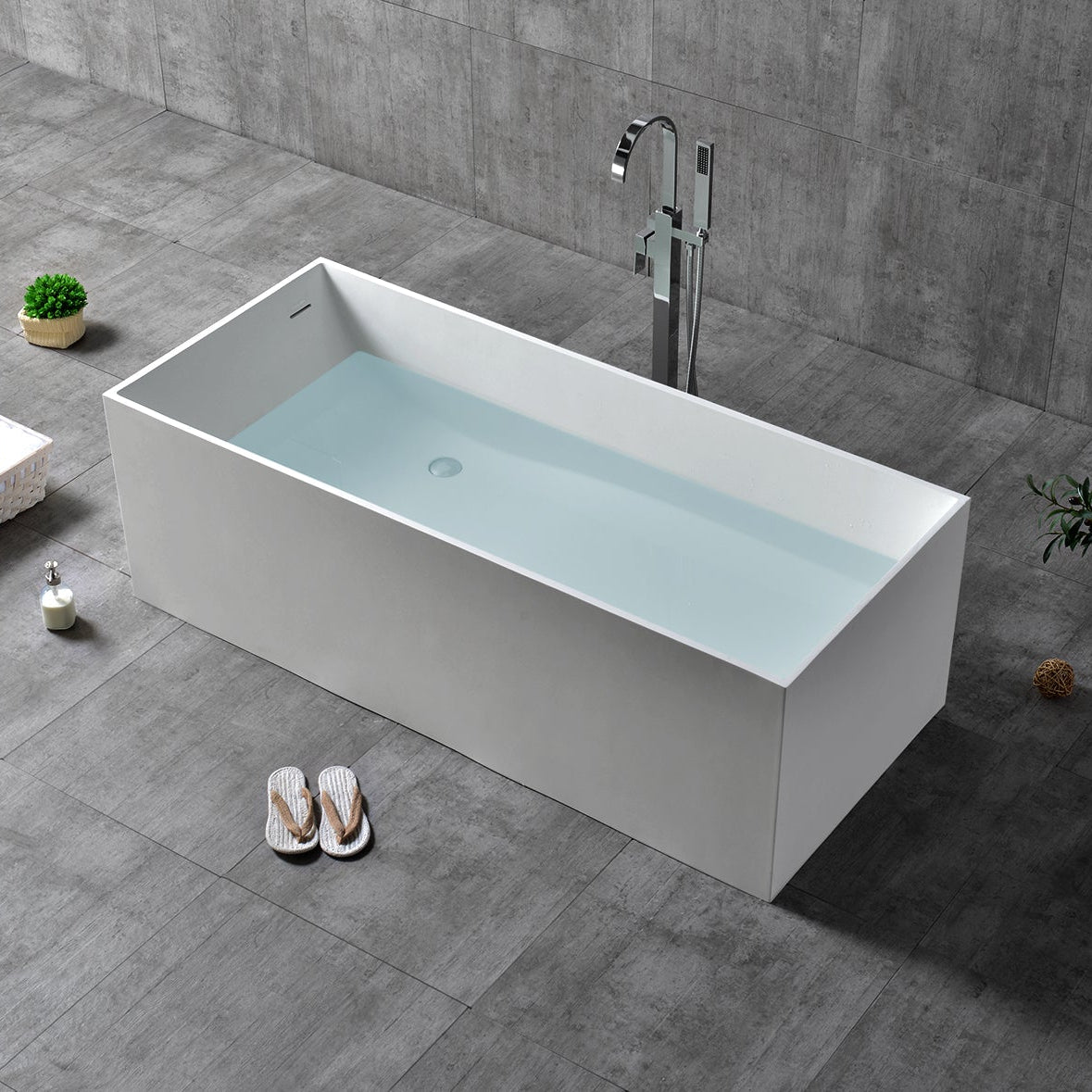 71 Inch MonBlari Solid Surface Freestanding Bathtub-SideTop