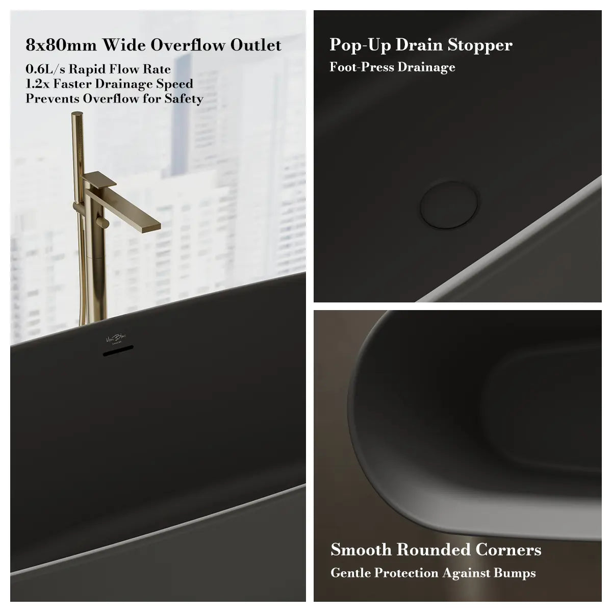 70.87" Artificial Solid Surface Bathtub Modern Bathroom Bathtub