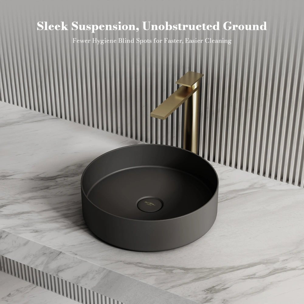 14.2 Inch MonBlari Round Solid Surface Vessel Bowl Sink for Bathroom