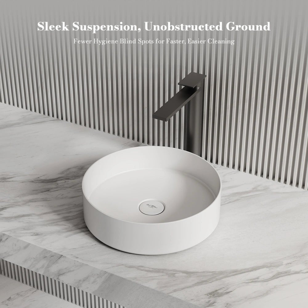 14.2 Inch MonBlari Round Solid Surface Vessel Bowl Sink for Bathroom