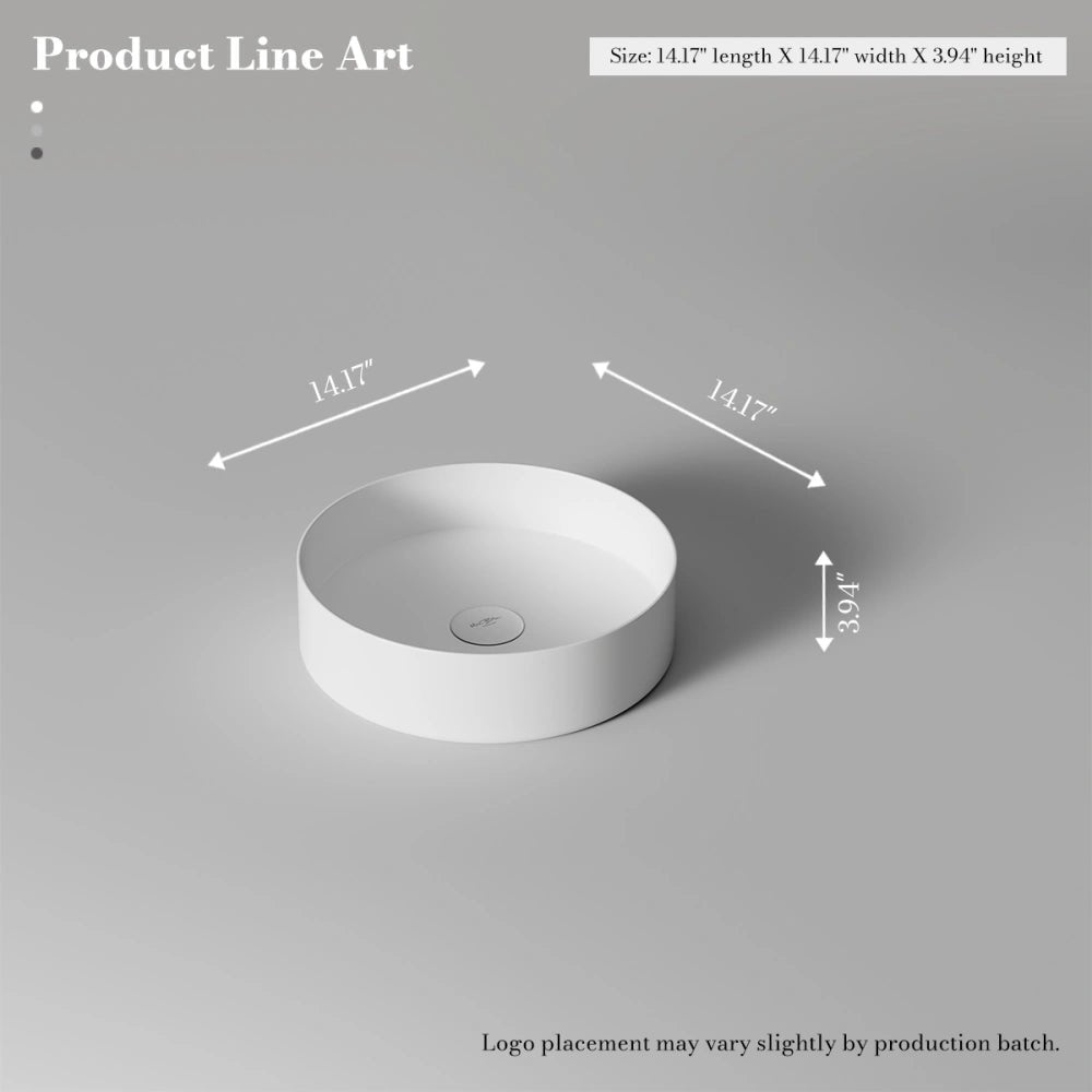 14.2 Inch MonBlari Round Solid Surface Vessel Bowl Sink for Bathroom