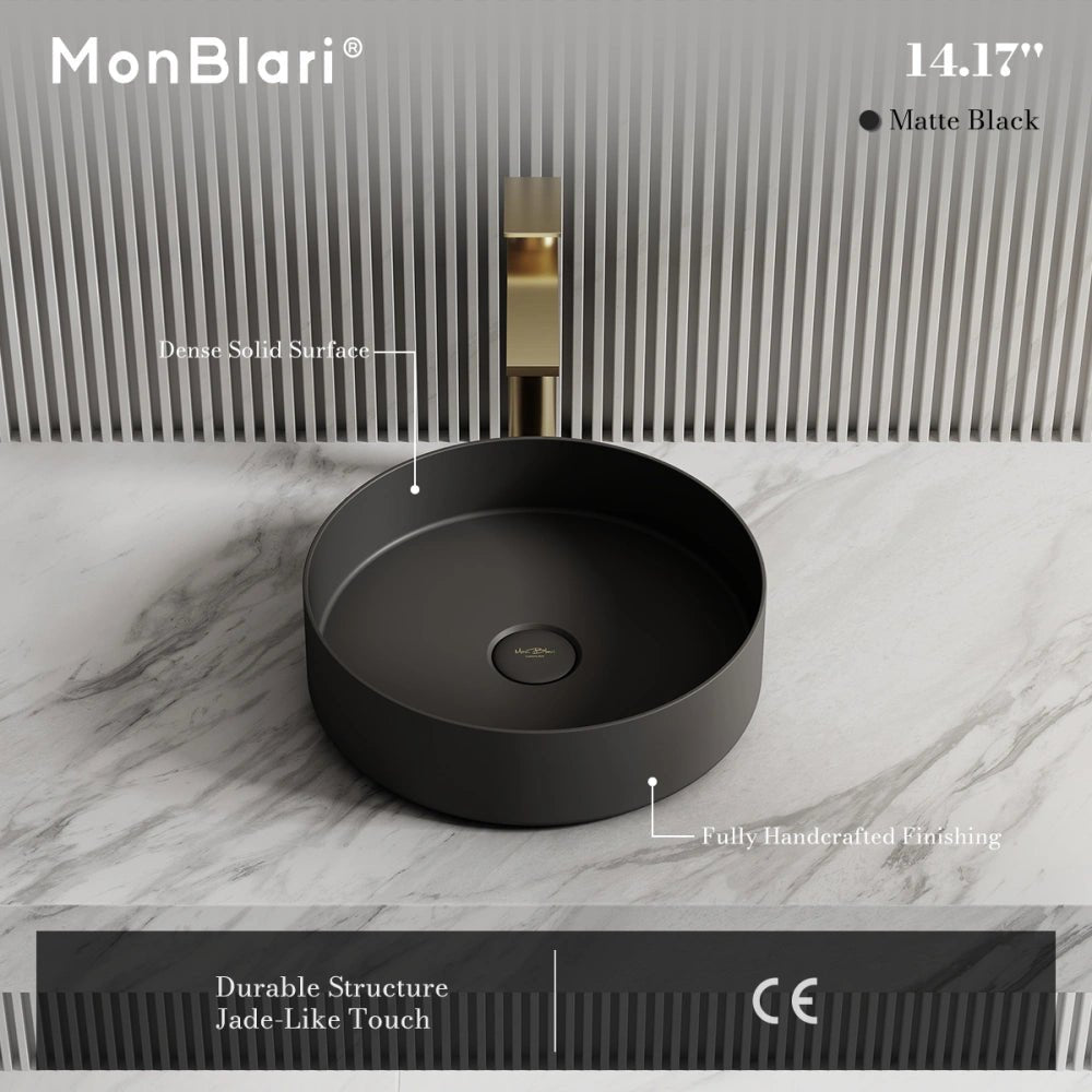 14.2 Inch MonBlari Round Solid Surface Vessel Bowl Sink for Bathroom