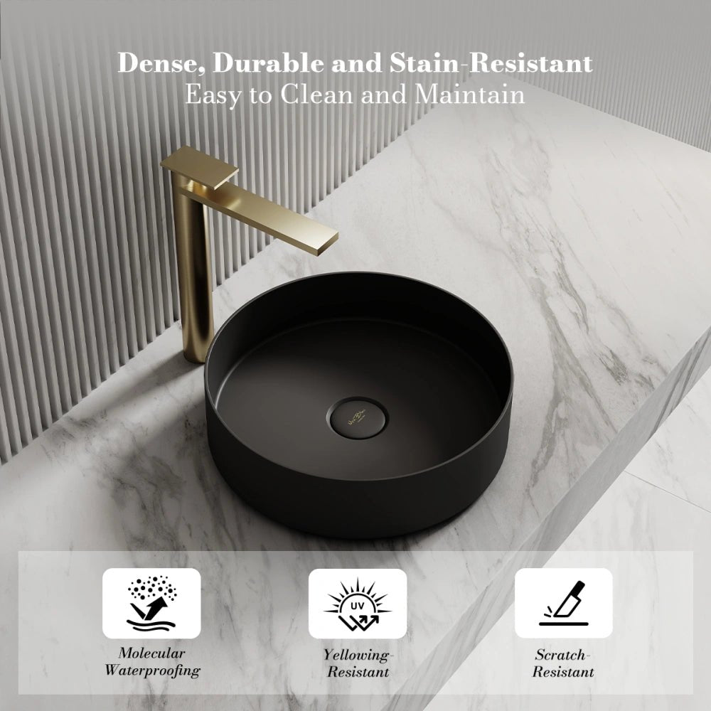14.2 Inch MonBlari Round Solid Surface Vessel Bowl Sink for Bathroom