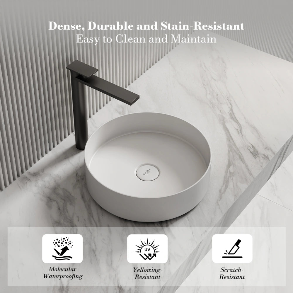 14.2 Inch MonBlari Round Solid Surface Vessel Bowl Sink for Bathroom