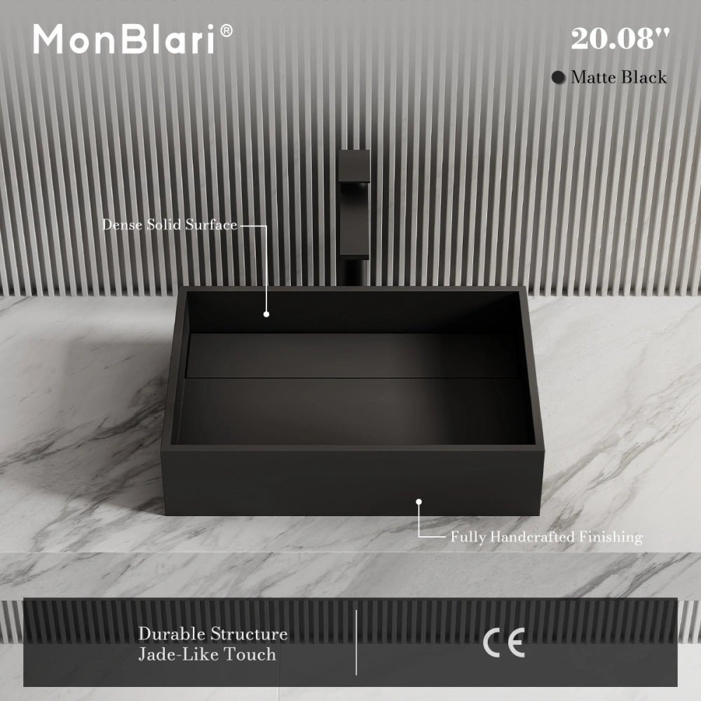 20 Inch MonBlari Rectangular Solid Surface Vessel Bowl Sink for Vanity