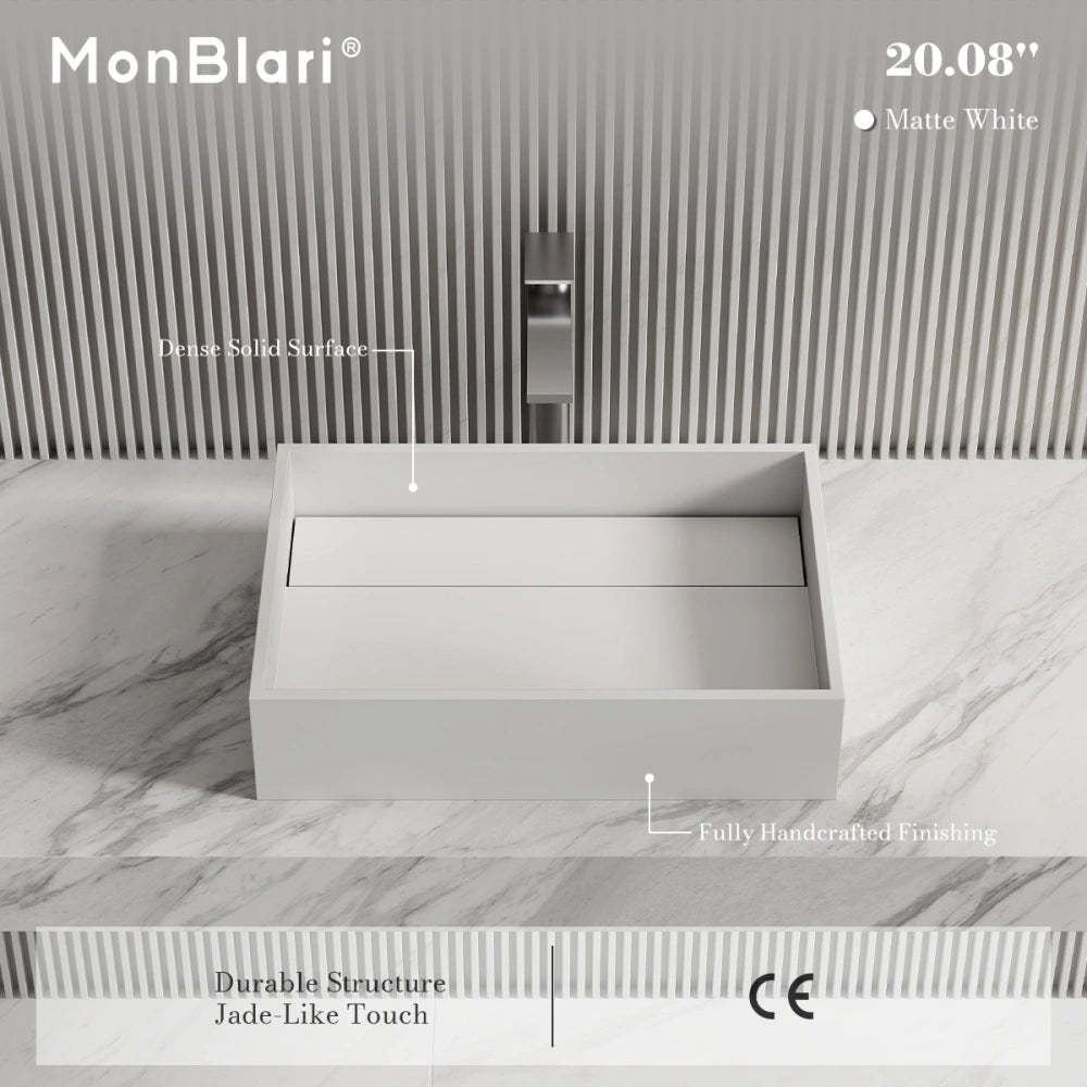 20 Inch MonBlari Rectangular Solid Surface Vessel Bowl Sink for Vanity