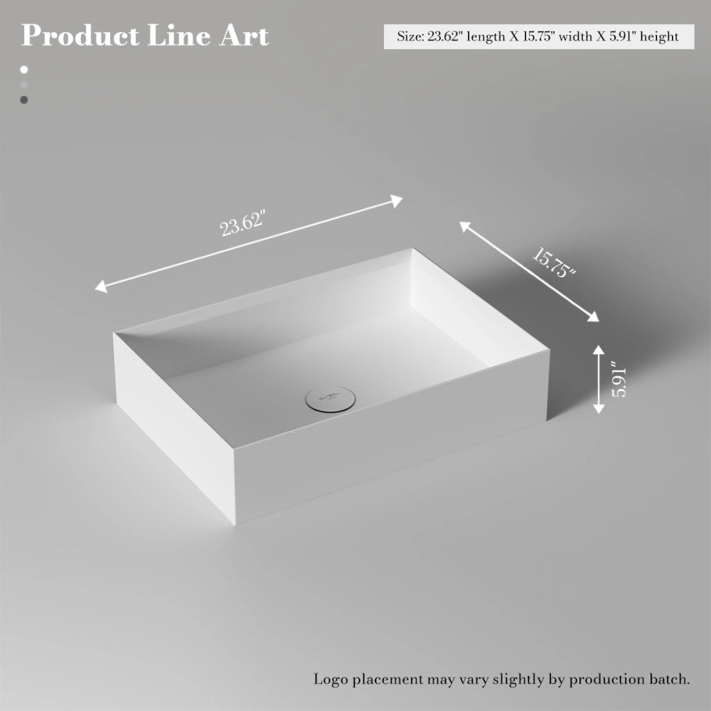 24 Inch MonBlari Rectangular Solid Surface Vessel Bowl Bathroom Sink