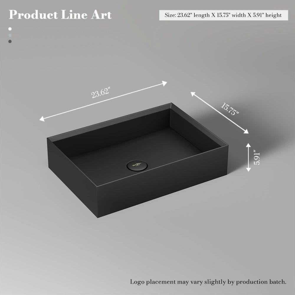 24 Inch MonBlari Rectangular Solid Surface Vessel Bowl Bathroom Sink