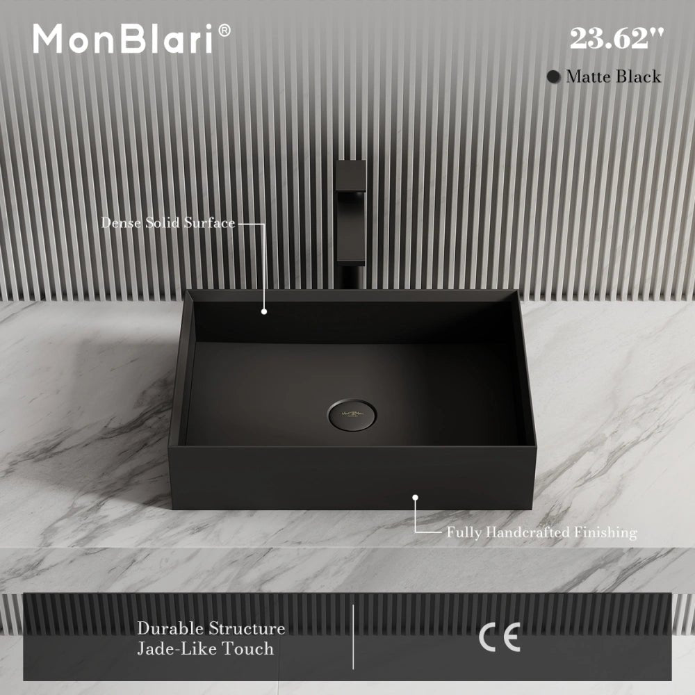24 Inch MonBlari Rectangular Solid Surface Vessel Bowl Bathroom Sink