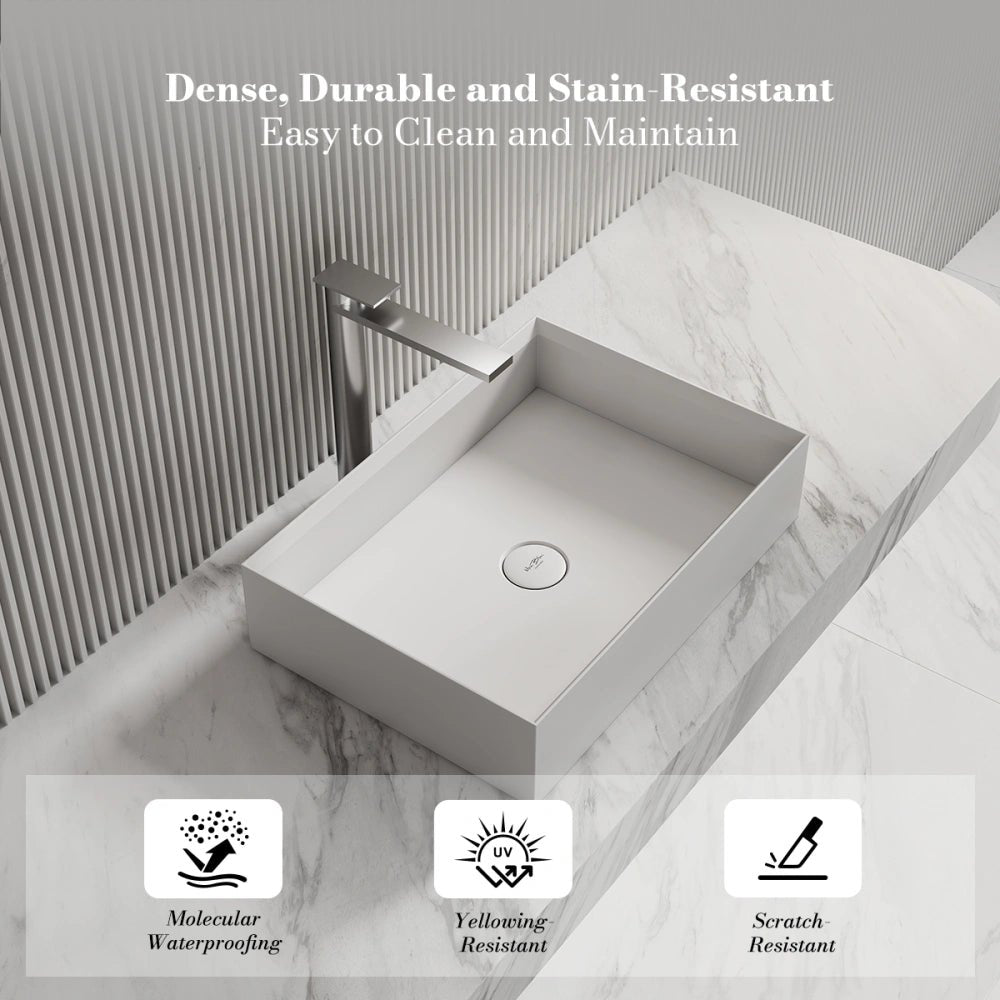 24 Inch MonBlari Rectangular Solid Surface Vessel Bowl Bathroom Sink