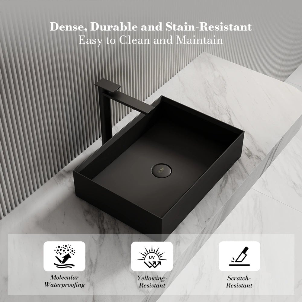 24 Inch MonBlari Rectangular Solid Surface Vessel Bowl Bathroom Sink