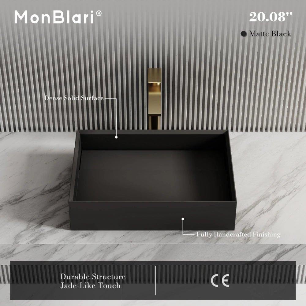 20 Inch MonBlari Rectangular Solid Surface Vessel Sink