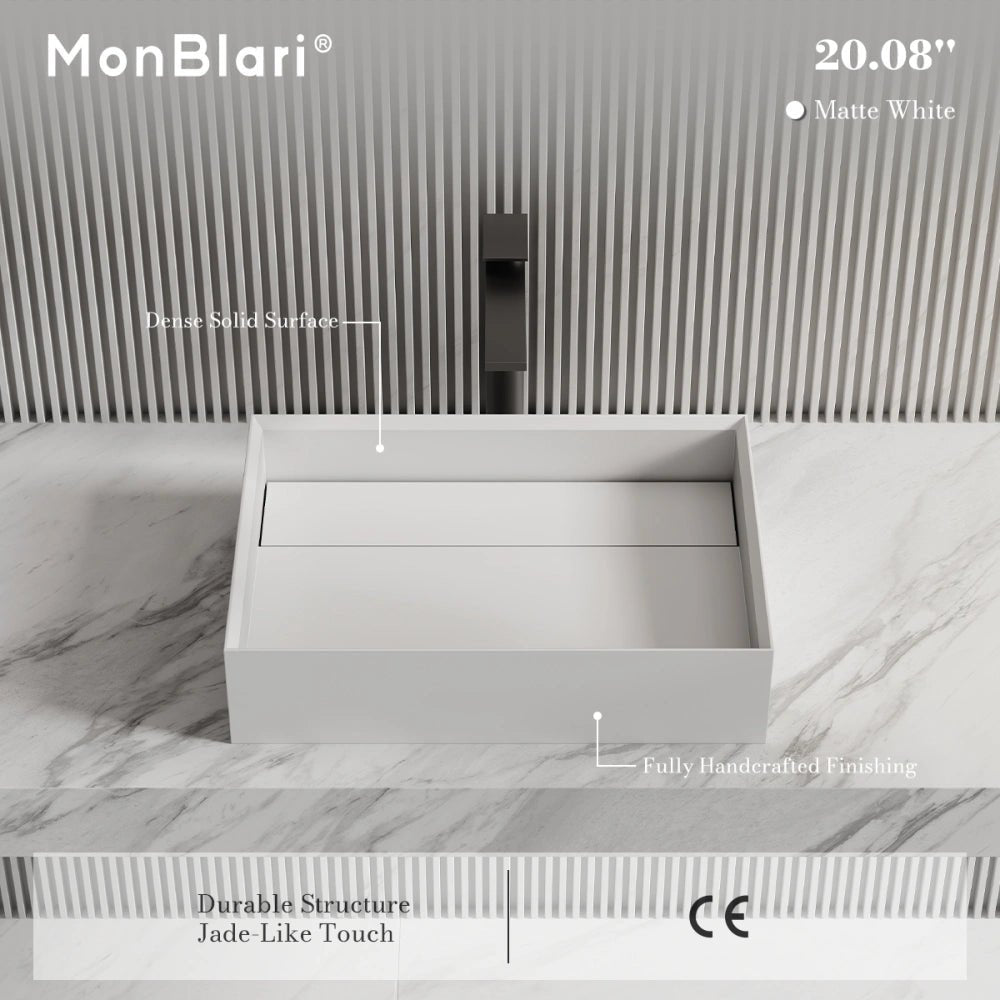 20 Inch MonBlari Rectangular Solid Surface Vessel Sink