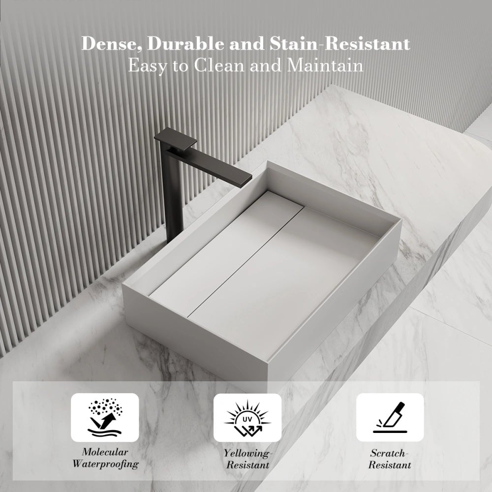 20 Inch MonBlari Rectangular Solid Surface Vessel Sink