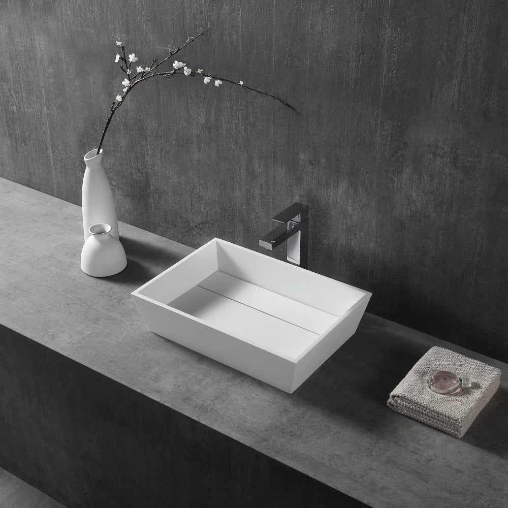 20 Inch MonBlari Solid Surface Rectangular Bathroom Vessel Sink