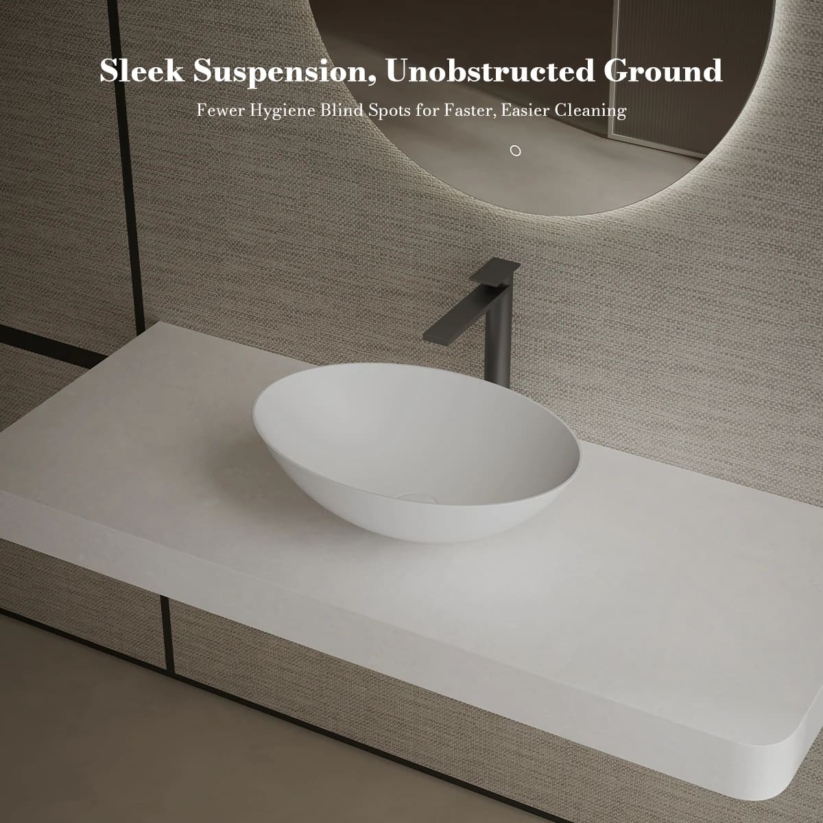 19.7 Inch MonBlari ORION SERIES Solid Surface Vessel Bowl Sink Bathroom Sink