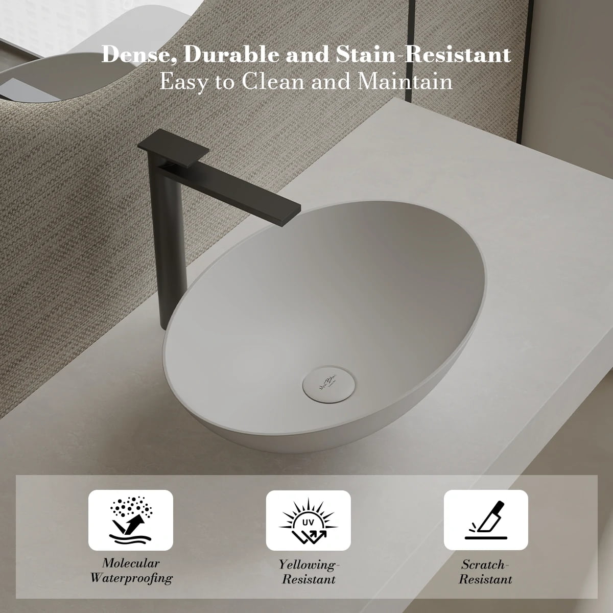 19.7 Inch MonBlari ORION SERIES Solid Surface Vessel Bowl Sink Bathroom Sink