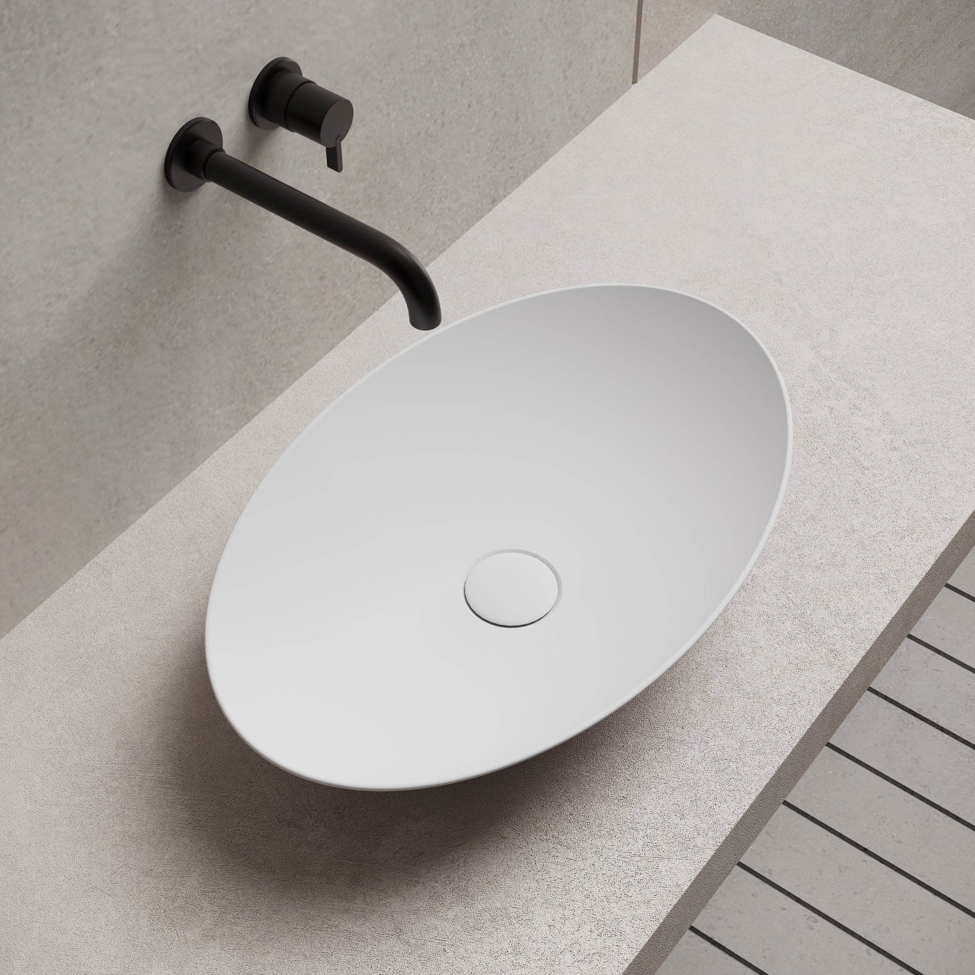 19.7 Inch MonBlari Solid Surface Vessel Bowl Sink Bathroom Sink XA-A73-MW-SideTop