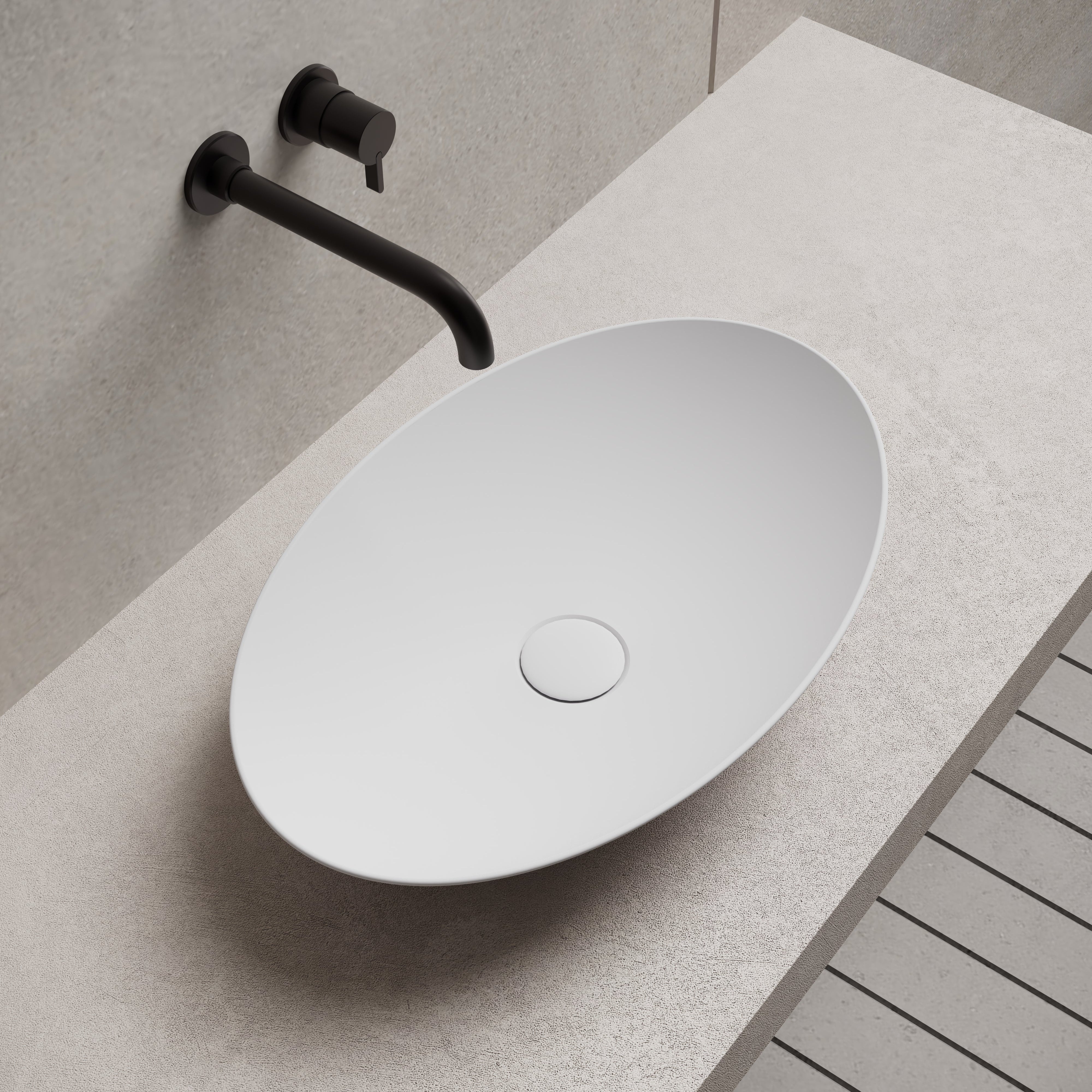 19.7 Inch MonBlari Solid Surface Vessel Bowl Sink Bathroom Sink XA-A73-MW-SideTop