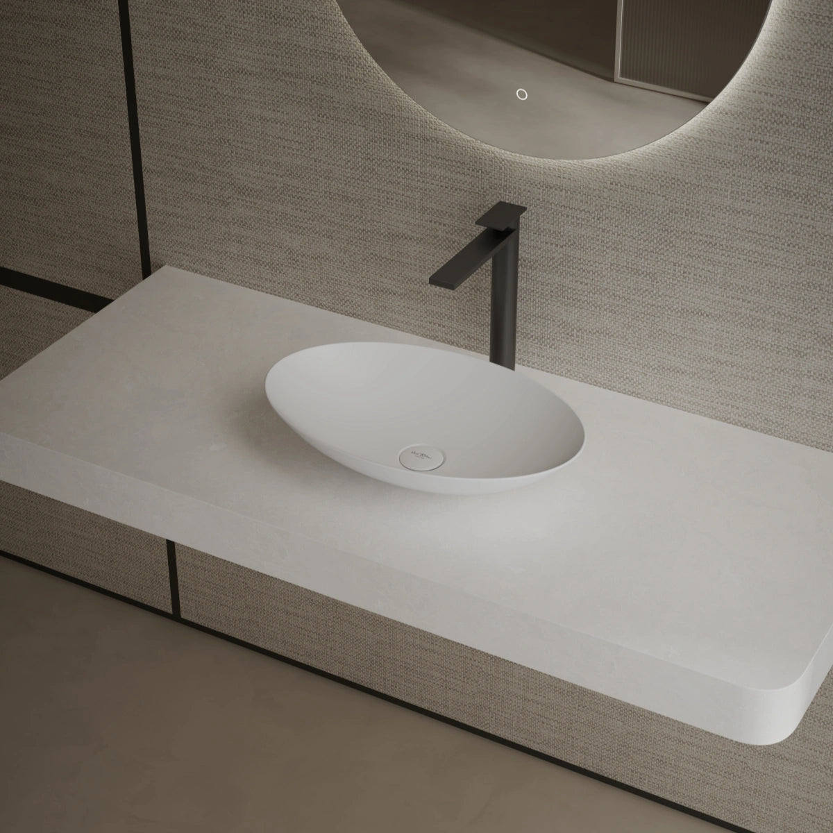 19.7 Inch MonBlari VERVE SERIES Solid Surface Vessel Bowl Sink Bathroom Sink