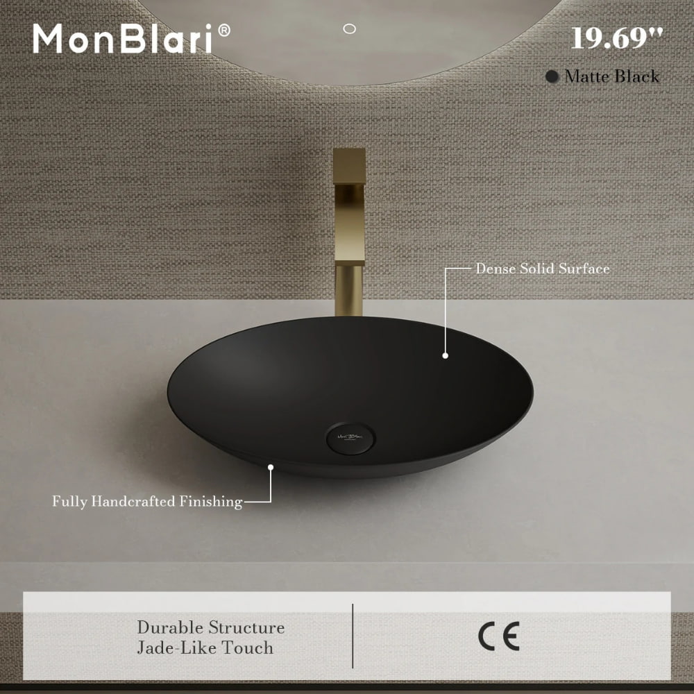 19.7 Inch MonBlari VERVE SERIES Solid Surface Vessel Bowl Sink Bathroom Sink