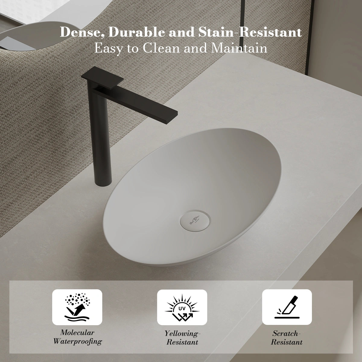 19.7 Inch MonBlari VERVE SERIES Solid Surface Vessel Bowl Sink Bathroom Sink