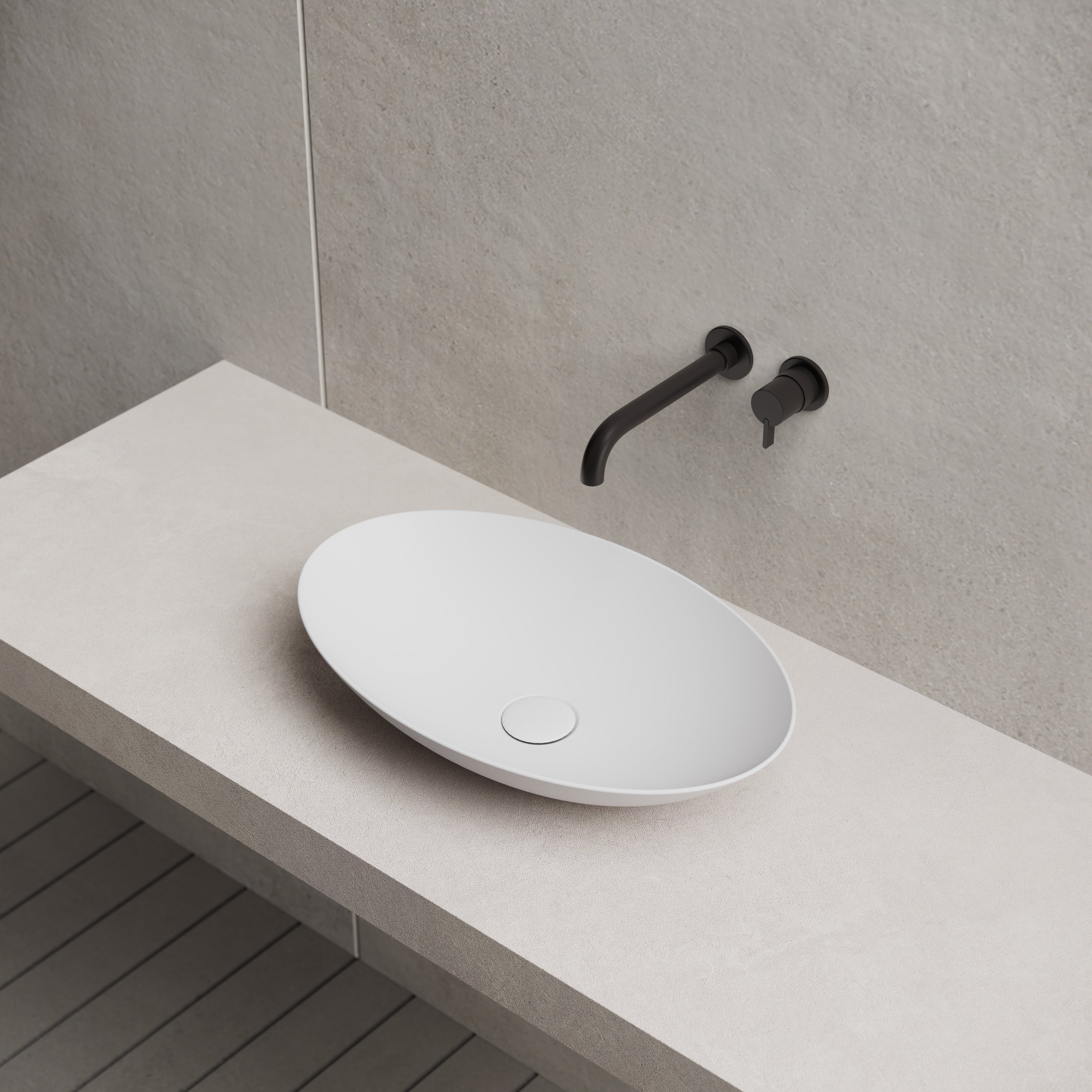 19.7 Inch MonBlari Solid Surface Vessel Bowl Sink Bathroom Sink XA-A73-MW-SideView