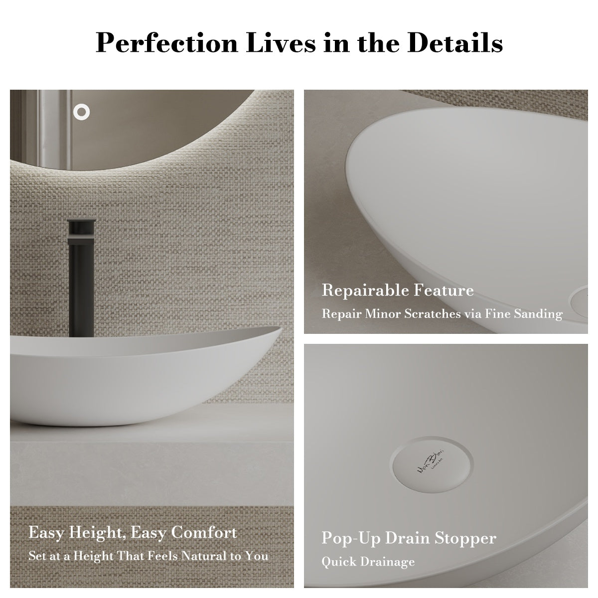 24 Inch MonBlari Solid Surface Vessel Bowl Sink Bathroom Sink