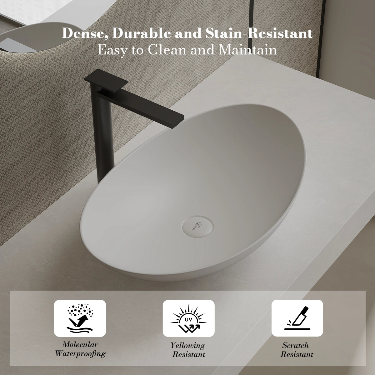 24 Inch MonBlari Solid Surface Vessel Bowl Sink Bathroom Sink