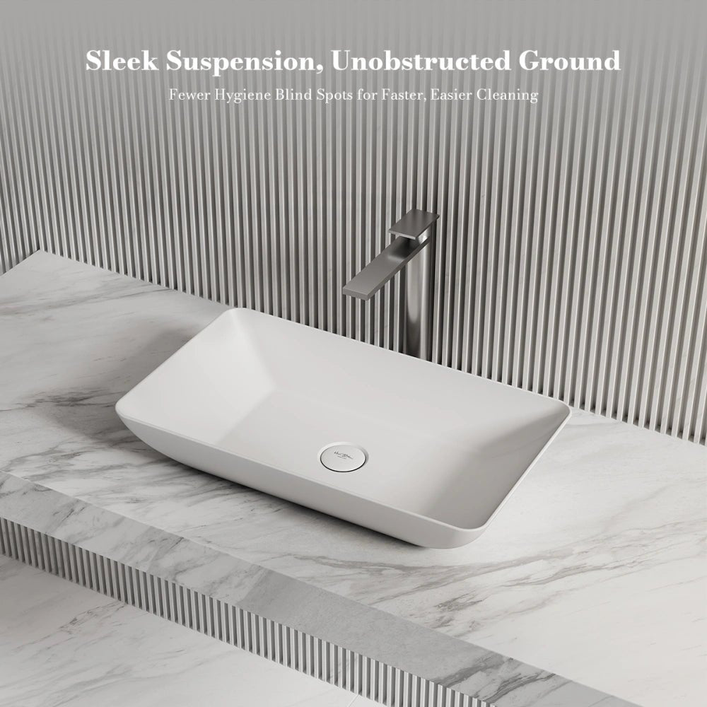 24 Inch MonBlari Rectangular Solid Surface Vessel Sink for Bathroom