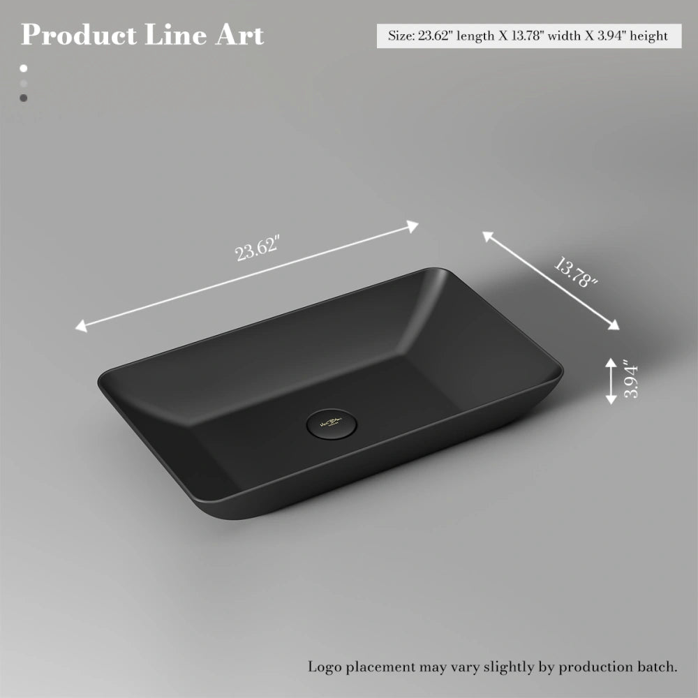 24 Inch MonBlari Rectangular Solid Surface Vessel Sink for Bathroom