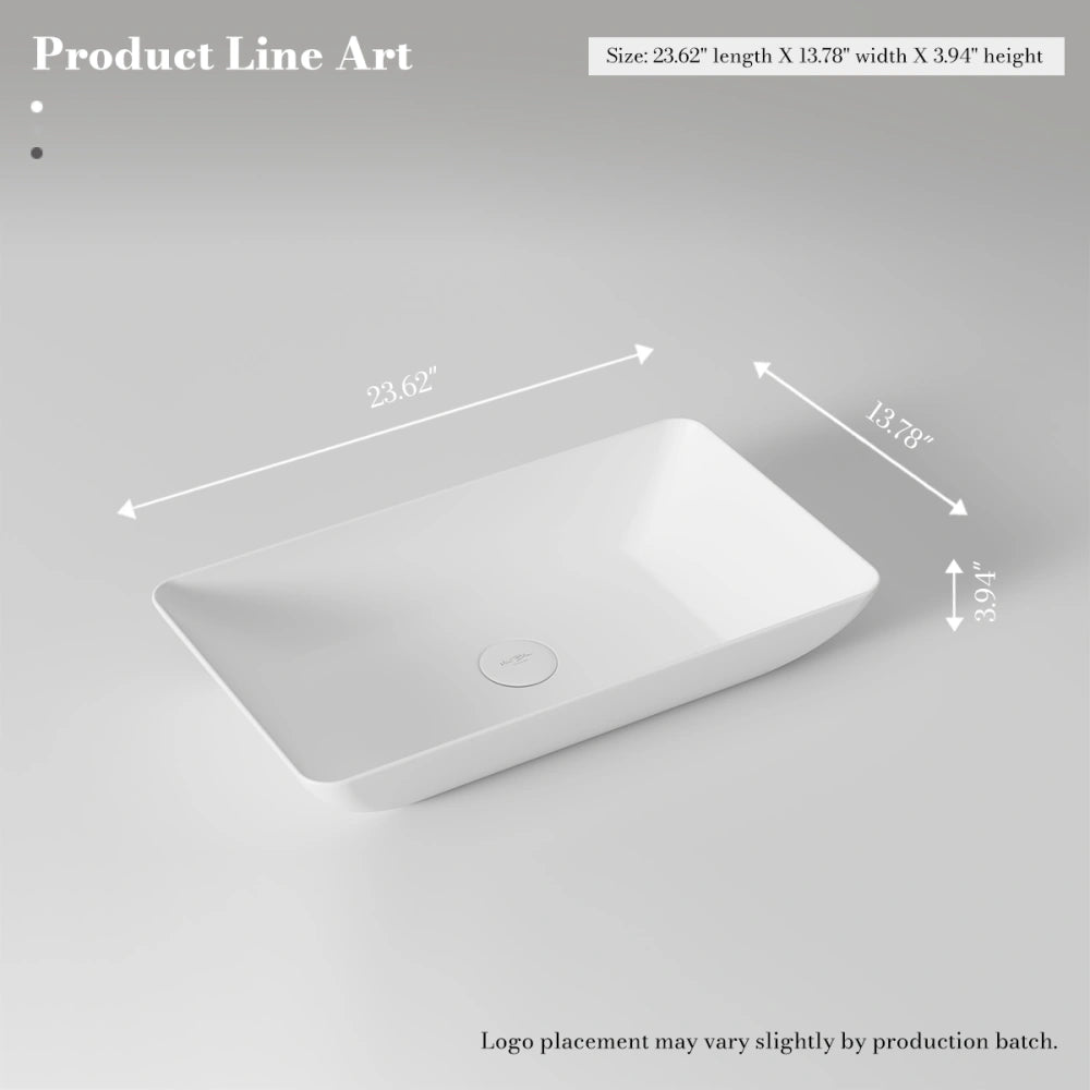 24 Inch MonBlari Rectangular Solid Surface Vessel Sink for Bathroom