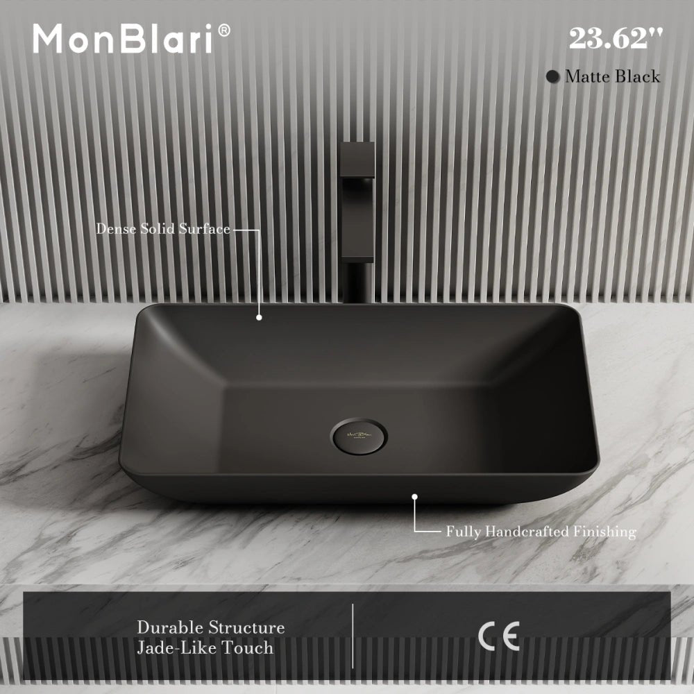 24 Inch MonBlari Rectangular Solid Surface Vessel Sink for Bathroom