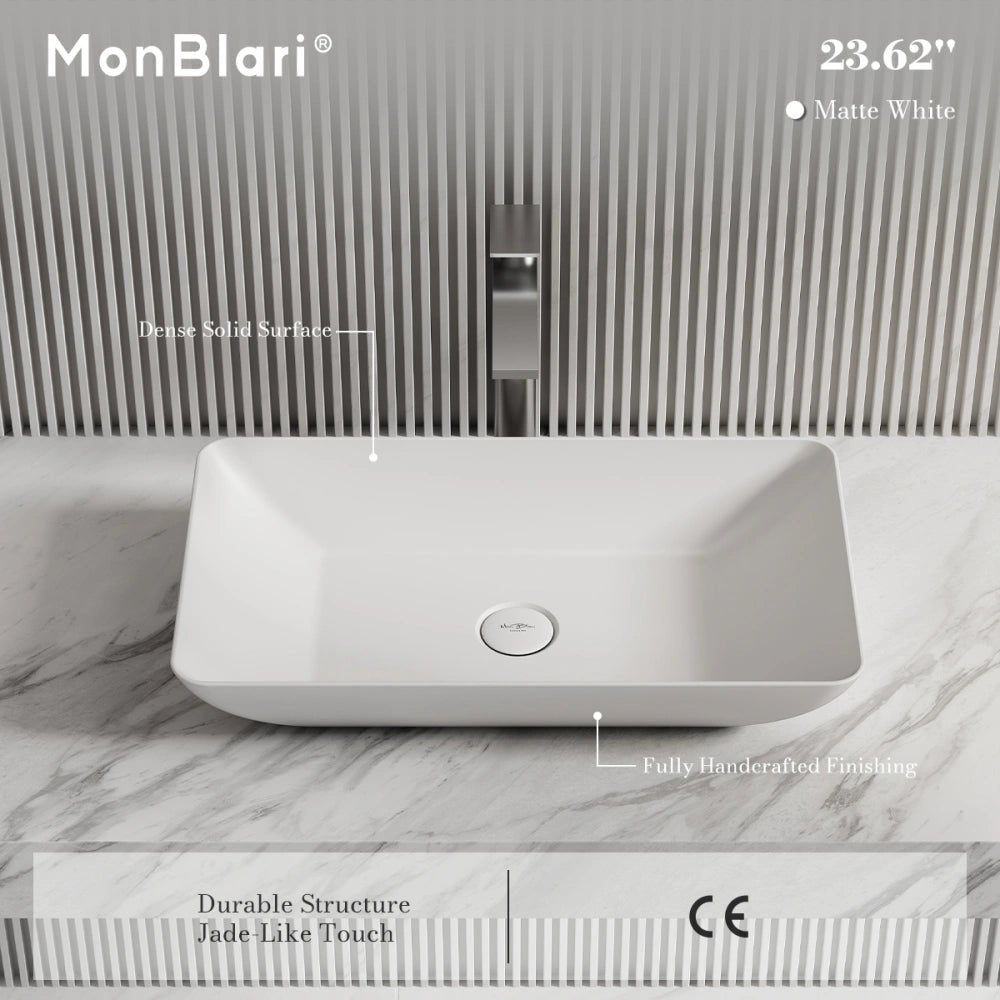 24 Inch MonBlari Rectangular Solid Surface Vessel Sink for Bathroom
