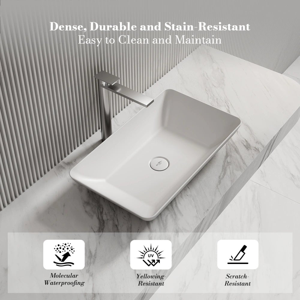 24 Inch MonBlari Rectangular Solid Surface Vessel Sink for Bathroom