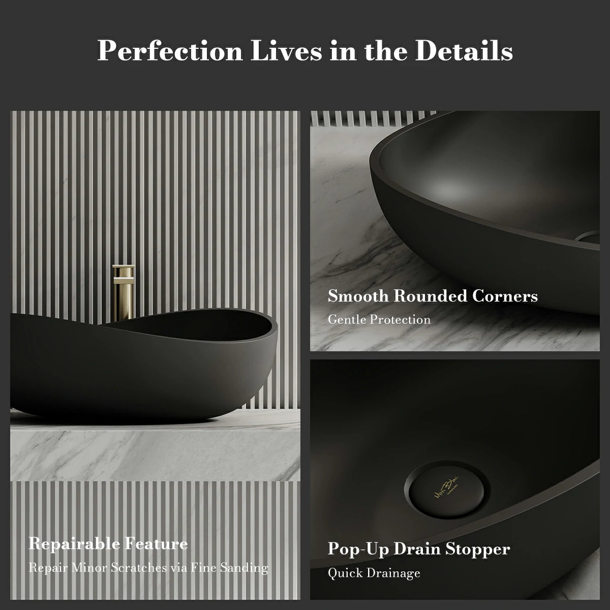 24 Inch MonBlari Modern Oval Solid Surface Vessel Bowl Sink