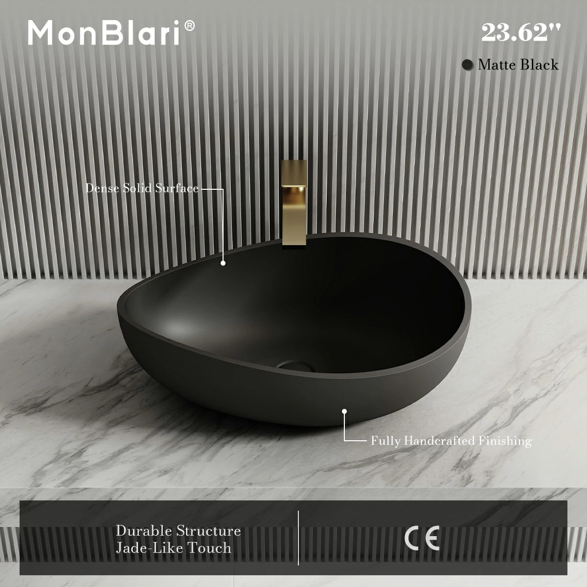 24 Inch MonBlari Modern Oval Solid Surface Vessel Bowl Sink